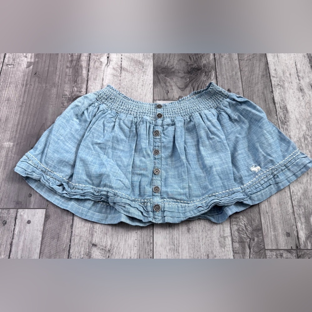 Abercrombie & Fitch Denim Mini Chambray Vintage Y2K Short Skirt Moose Button XS